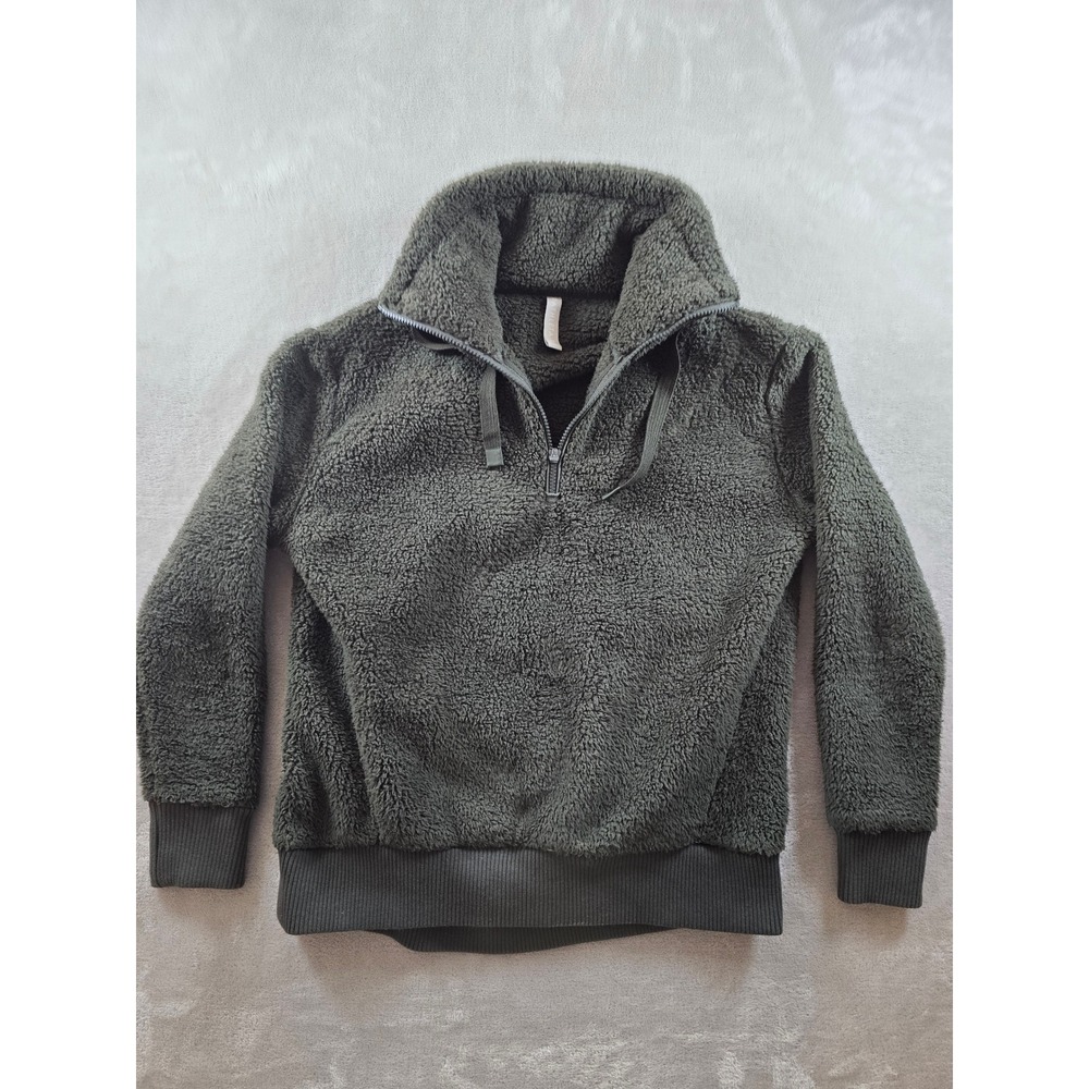 Athleta Talus Sherpa Half Zip Sweatshirt Womens XS Green Fleece Pullover 486996